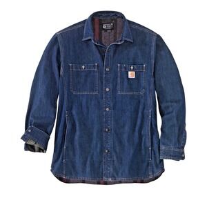 New Carhartt Men's Relaxed Fit Denim Fleece Lined Snap Shirt Jacket Large